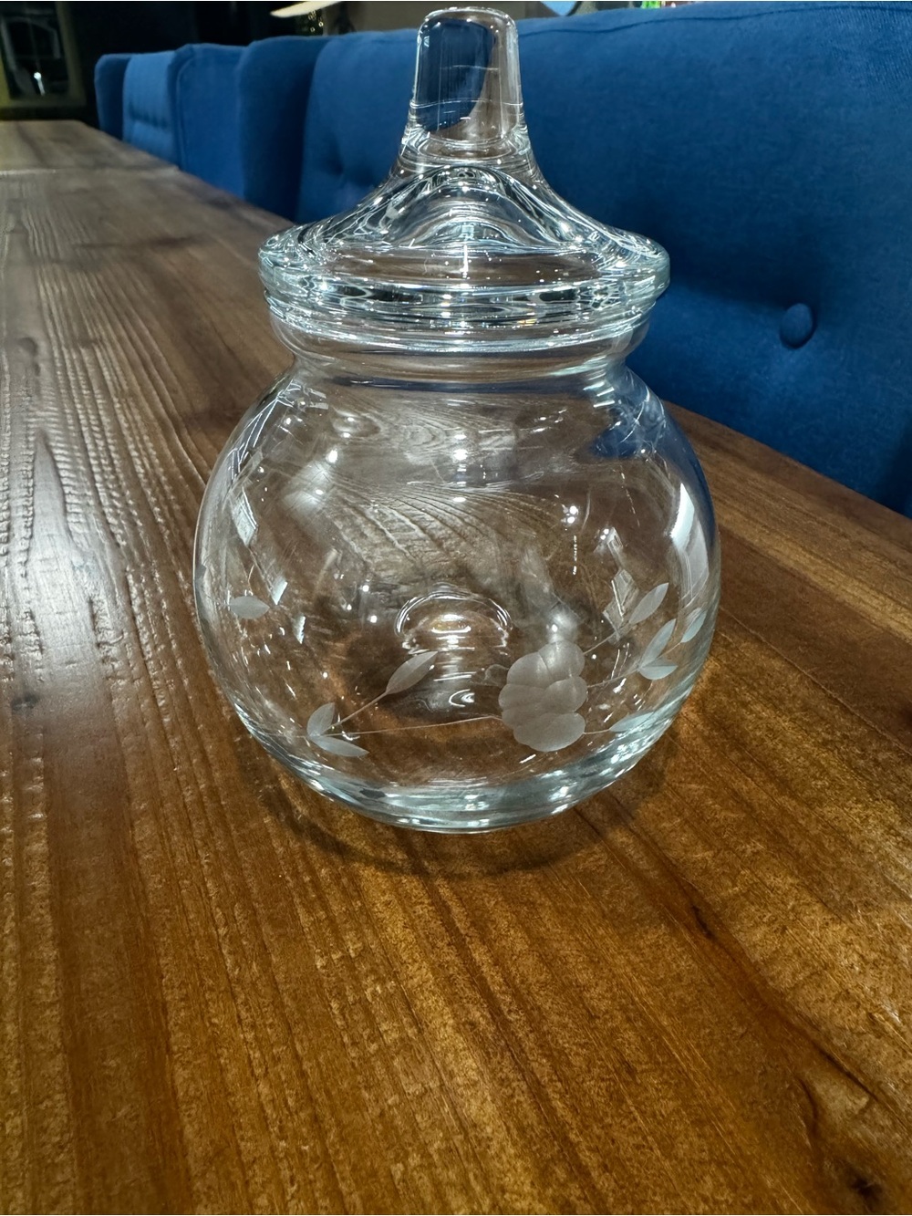 Vintage Clear Glass Apothecary Jar with Etched Floral Design - Home Accents